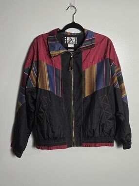 Vintage 90s River Edge Sport Colorblock Southwestern Stripe Windbreaker Jacket
